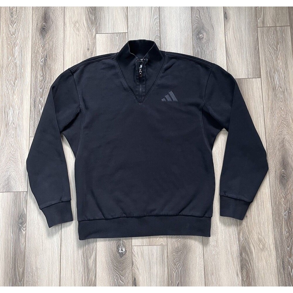 Adidas All SZN Fleece 1/4 Zip Pullover Sweatshirt Black Mens Sz M Embroidered